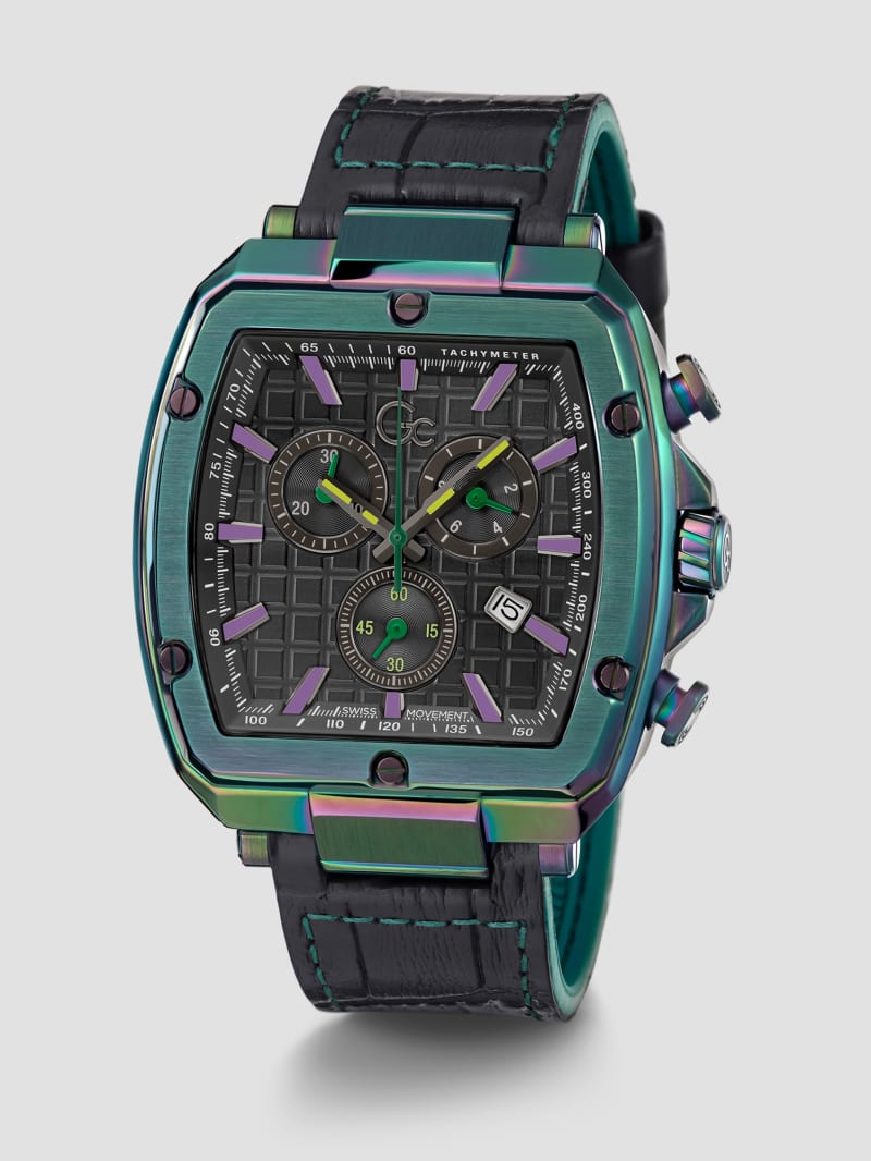 Gc Black Leather Chrono Multifunction Watch | GUESS Canada