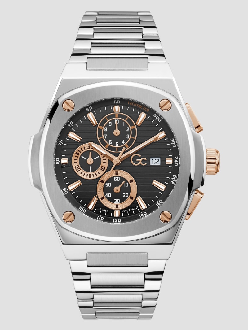 Silver-Tone and Black Chronograph Watch
