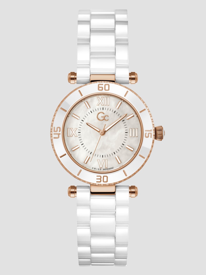 Gc Mother-of-Pearl and Ceramic Analog Watch | GUESS