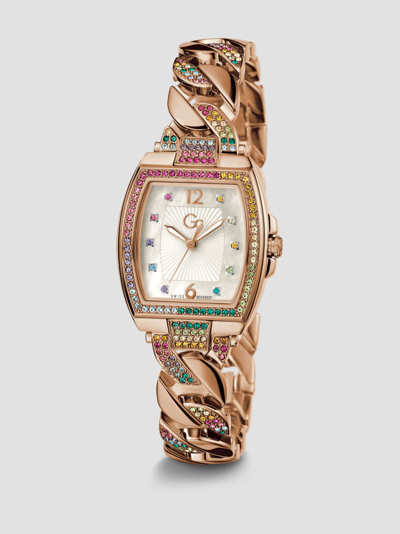 Montre analogique Gc en rose doré et cristal à maillons en chaîne