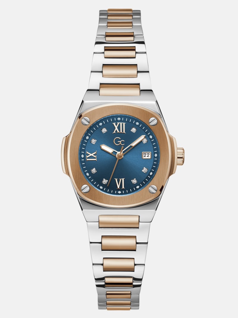 GUESS® Gc Two-Tone and Blue Analog Watch Women