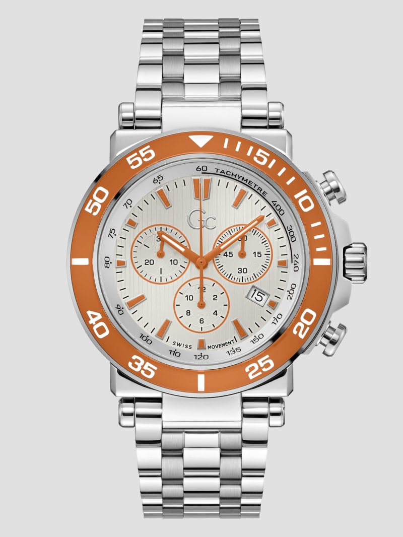 Silver Tone and Orange Chronograph Sport Watch