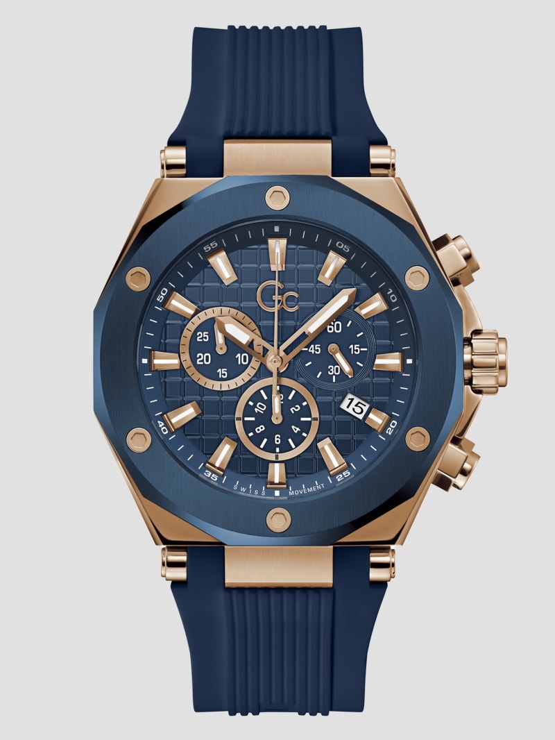 Rose Gold Tone and Blue Silicone Chronograph Watch GUESS