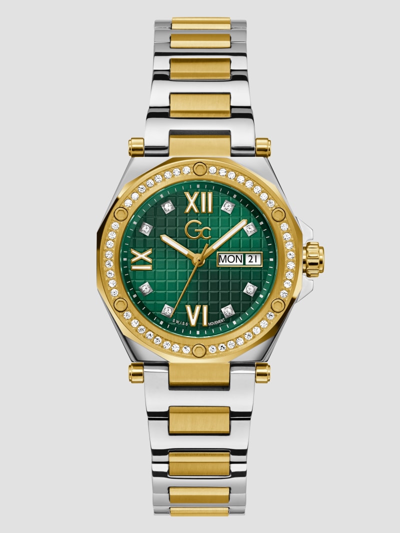Gc Two-Tone and Green Analog Watch