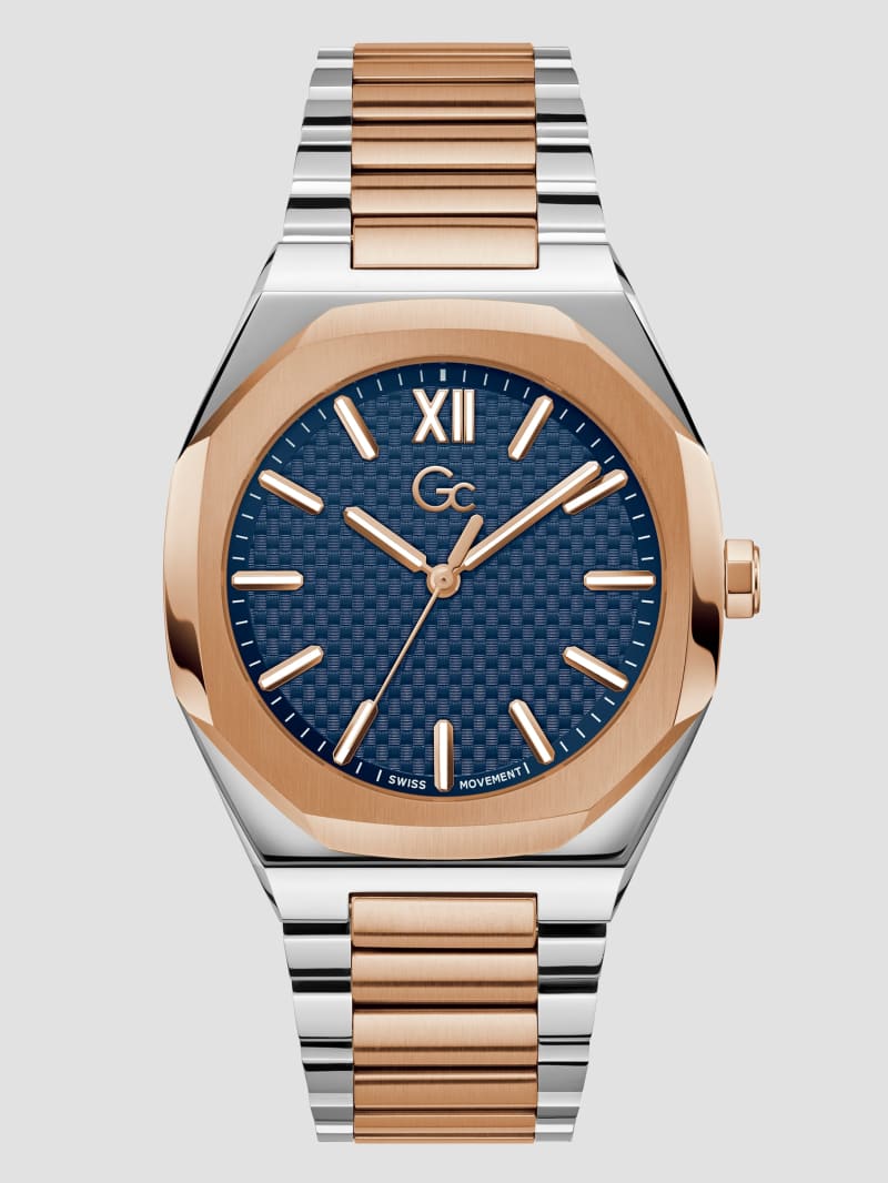Gc Two Tone Metal and Blue Analog Watch GUESS