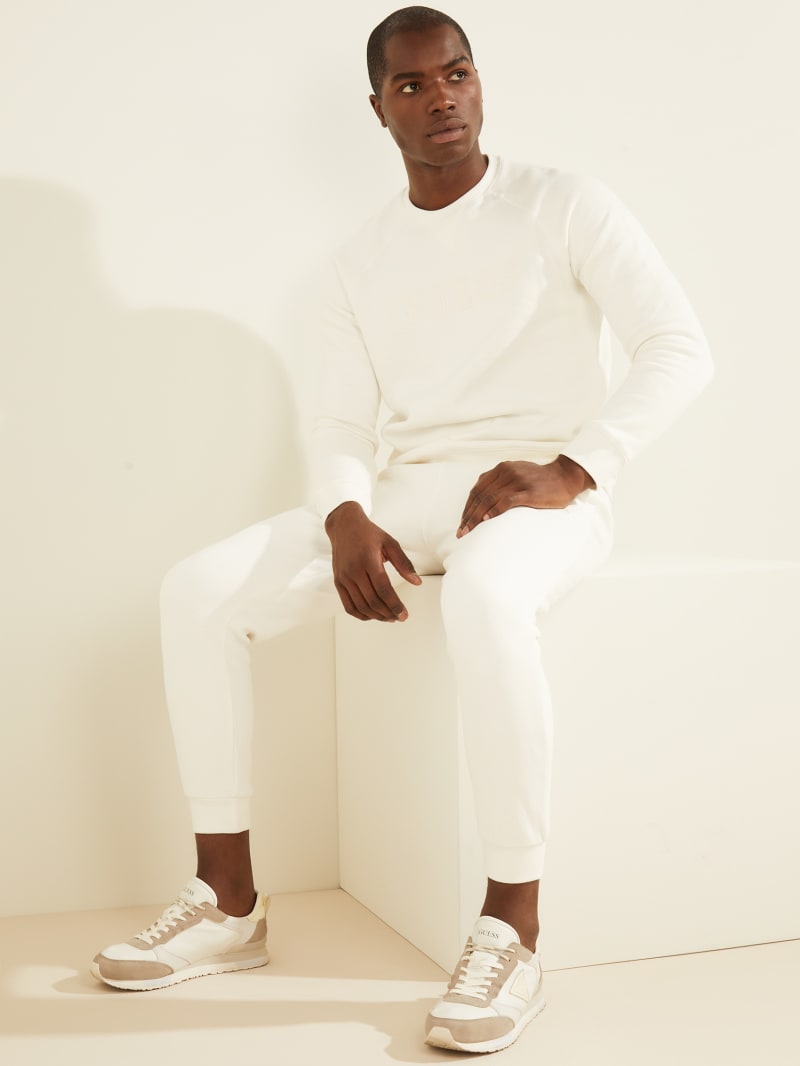 NEW Men Sweat Suit White Track Luxury Crewneck Joggers Long Sleeve Pants White