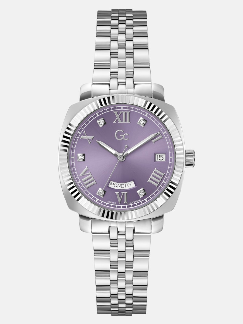 GUESS® Gc Silver-Tone and Purple Multifunctional Watch