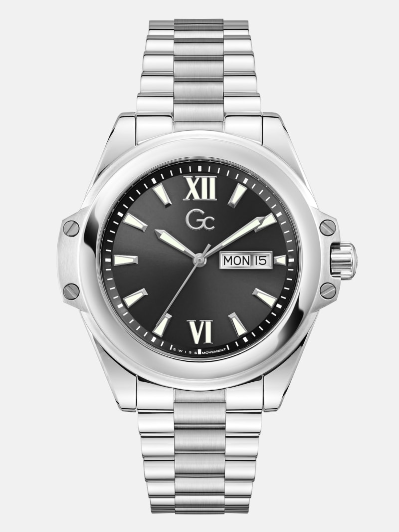 GUESS® Gc Silver-Tone Gray Analog Watch