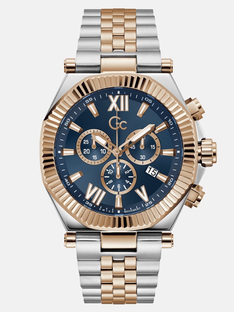 Gc Silver and Rose Gold-Tone Chronograph Watch