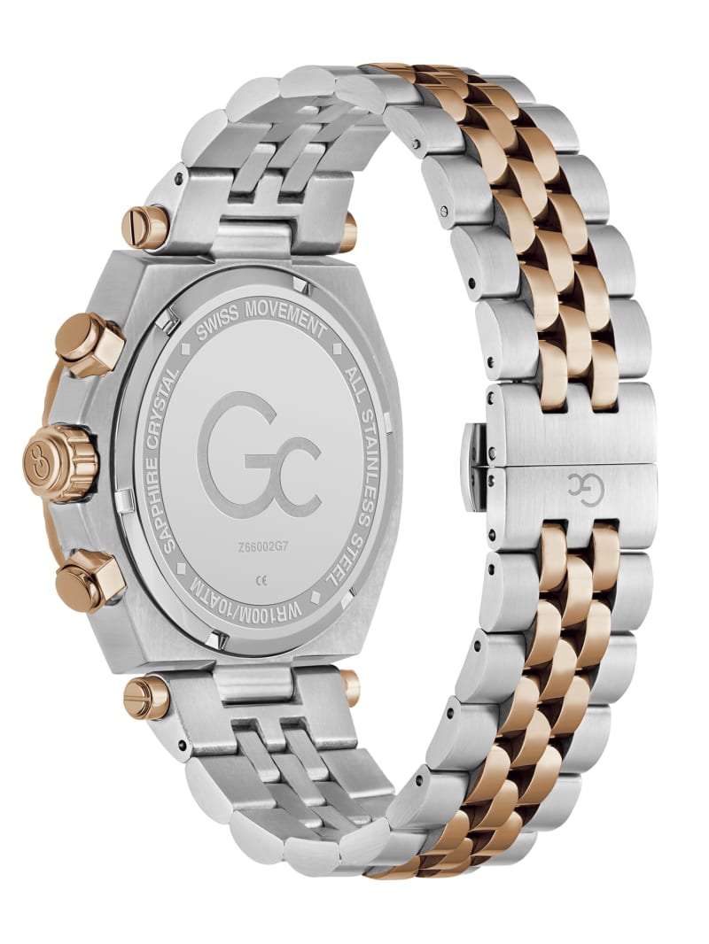 GUESS® Gc Silver and Rose Gold-Tone Chronograph Watch Women