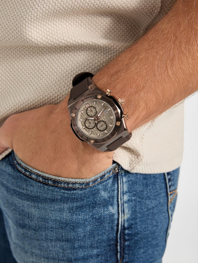 GUESS® Gc Brown Silicone Chronograph Watch