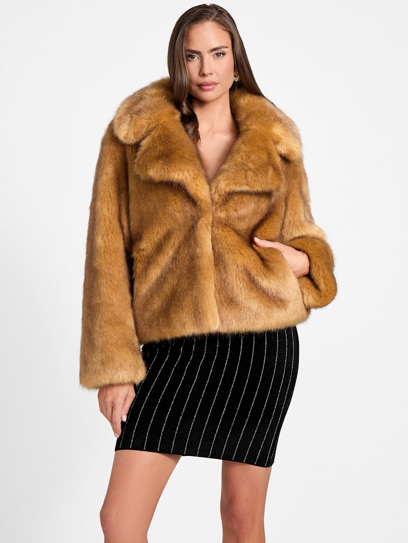 ジャケット・アウター GENERAL IDEA Fur Jacket GENERAL IDEA] WOMAN ノーカラーファージャケット [BEIGE] (韓国