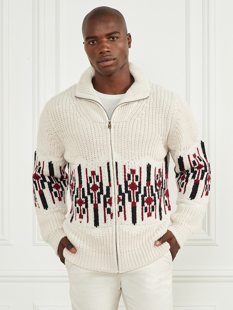 Jacquard High Neck Cardigan | GUESS