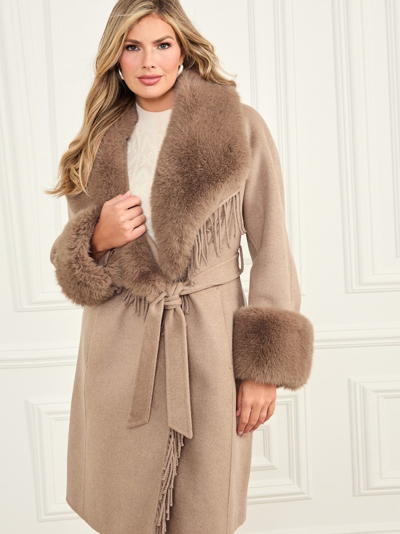 小物 Blanc. B0037 - BROWN MAT / M.GRN Duchesse Faux-Fur Jacket | Marciano
