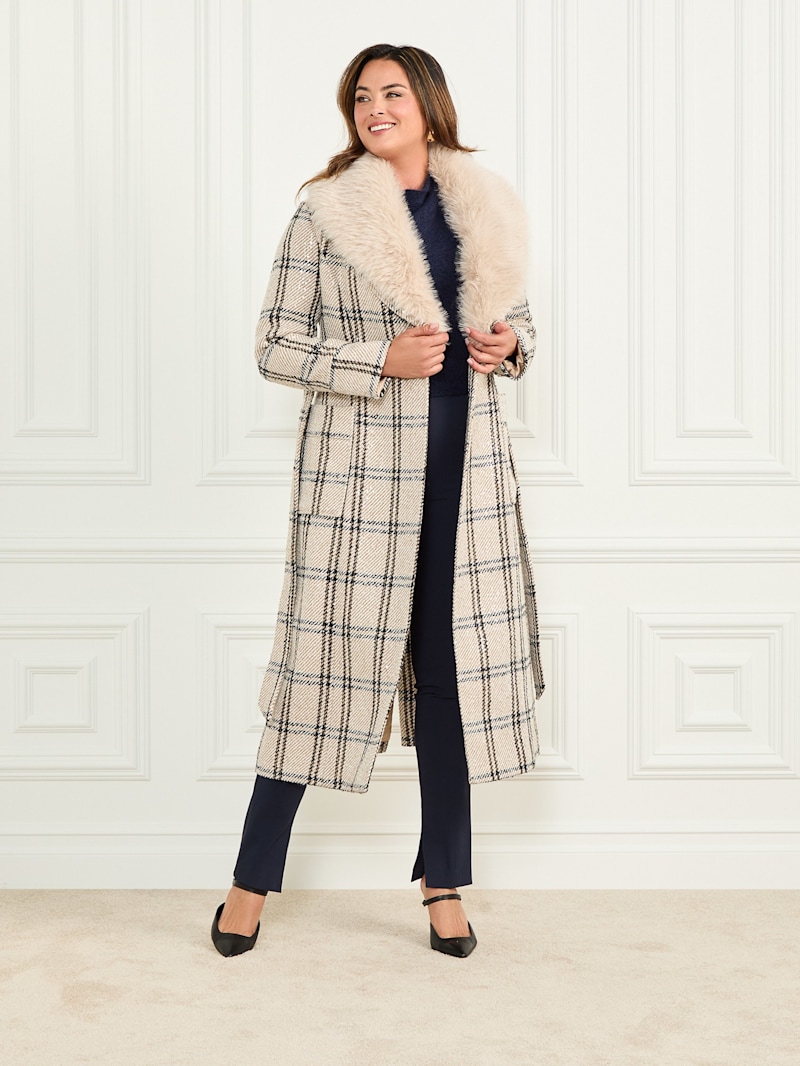 Charlize Sequin Plaid Wrap Coat | Marciano