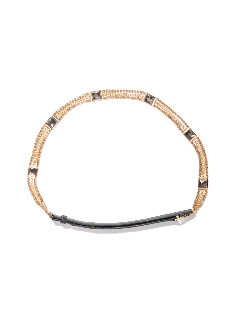 GUESS チェーンベルト Leather & Rhinestone Chain Belt | GUESS