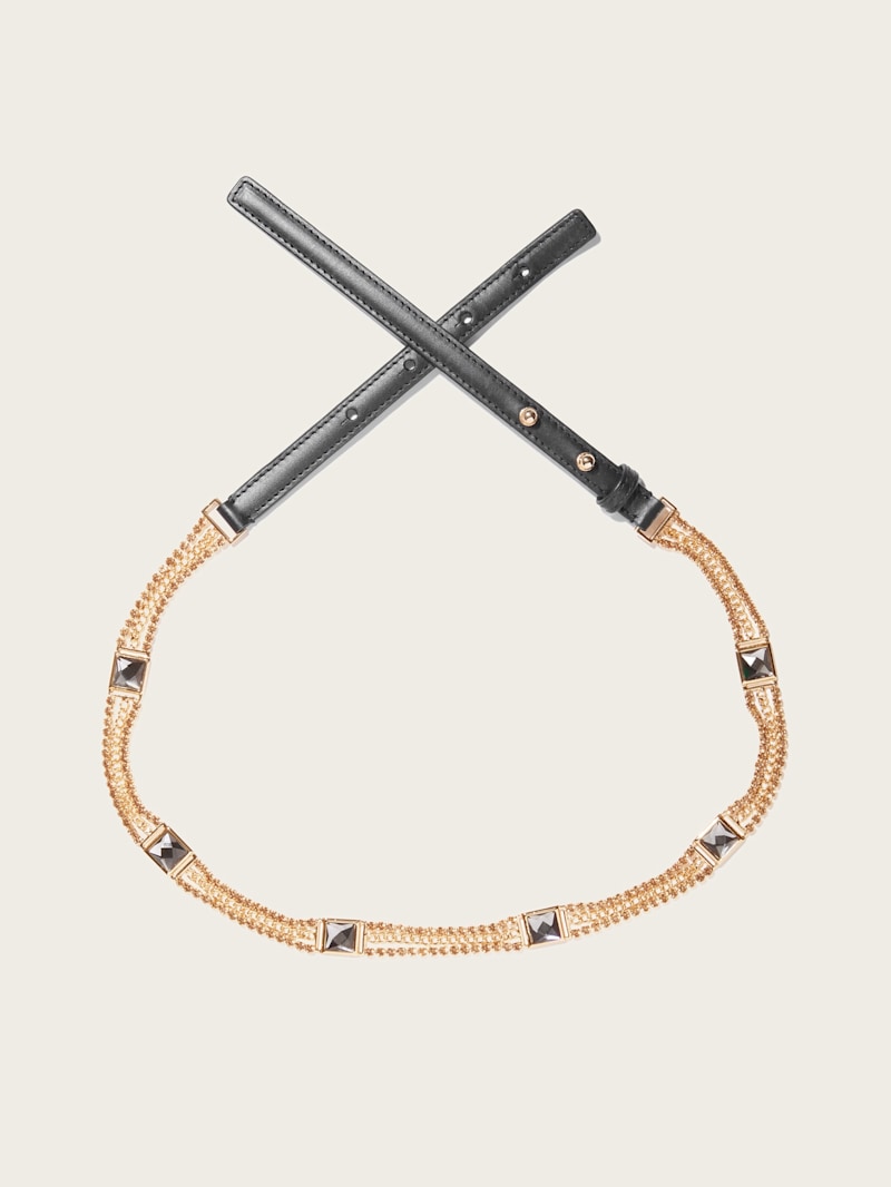 Leather & Rhinestone Chain Belt | GUESS