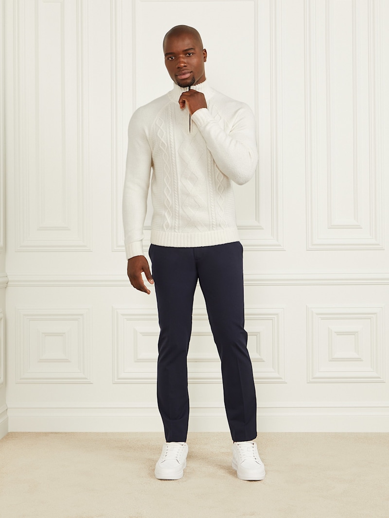 ニット・セーター SATUR Ibiza Ocean Graphic Meshed Knit 4FK1253 Eco Half-Zip Cable Knit Sweater | GUESS