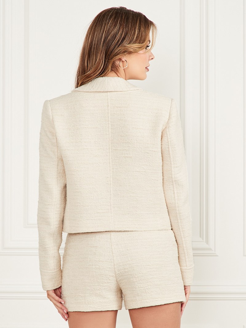 ジャケット・アウター Louren summer tweed puffsleeve blouson tweed jacket womens summer puff short sleeve round neck - Temu