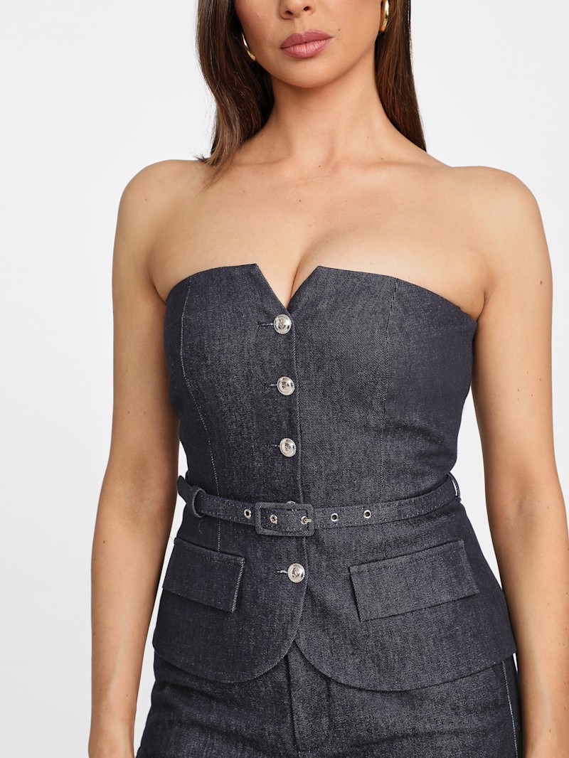 AMERI ★ TAYLOR OPAL DENIM BUSTIER Women Rhinestones Studded Denim Bustier Crop Cami Top Sexy