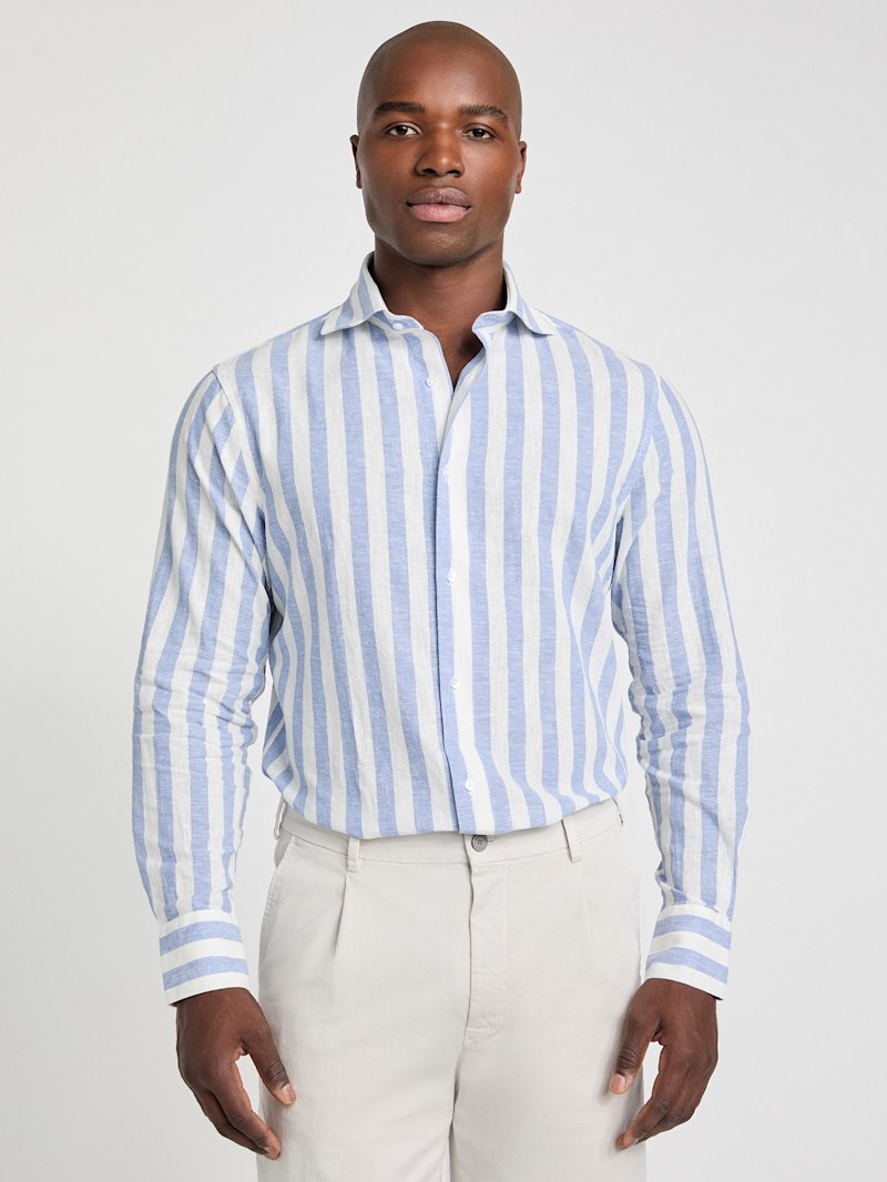 ★2021SS新作★Dunst★TAPING BLUE STRIPED SHIRT BLUE STRIPE MENS BROOK STRIPED JERSEY SHIRT - B6C750D200