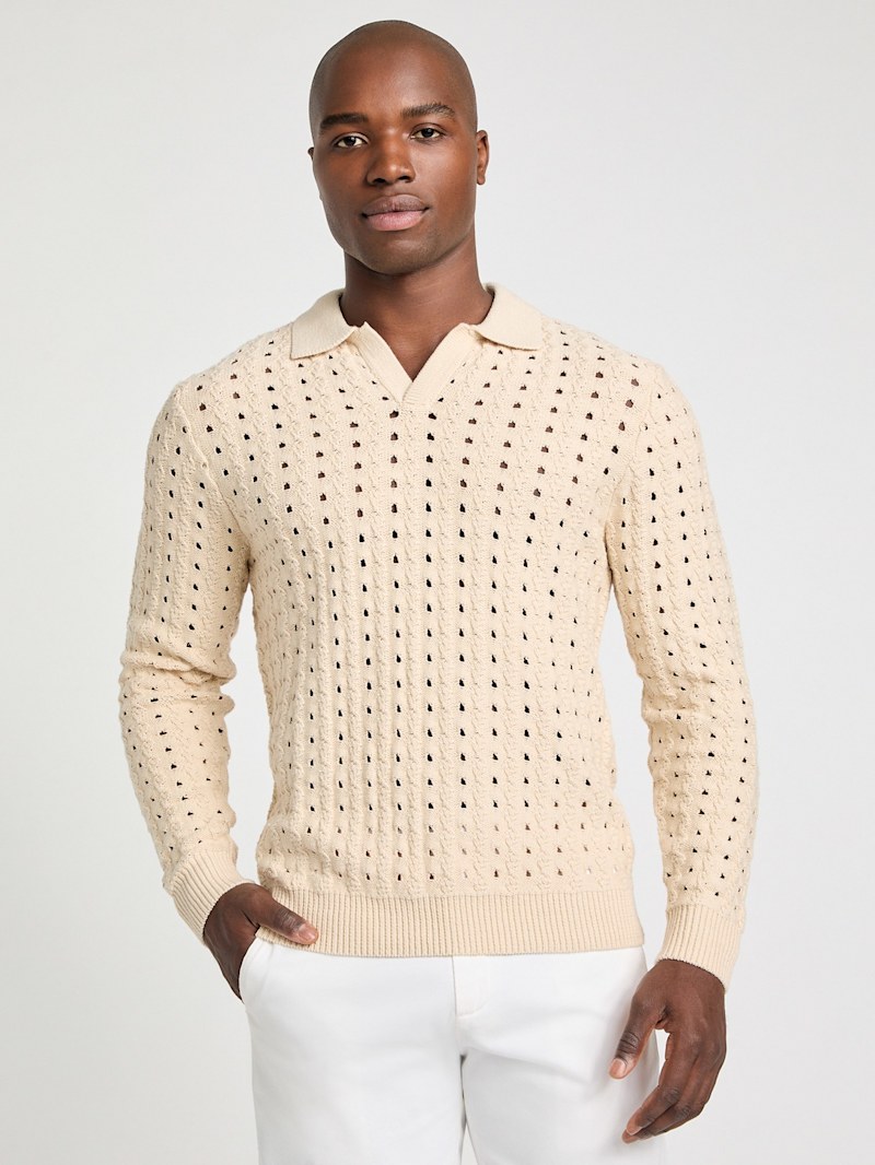 Open-Knit Polo Sweater | GUESS