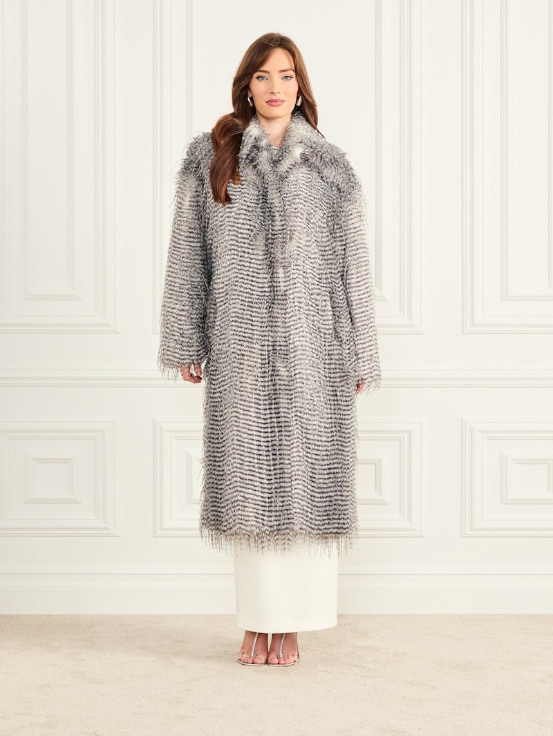 ぴーなっつConvertible Faux Fur Tippet Coat Supernova Faux Fur Knee-Length Coat - Fabulous-Furs