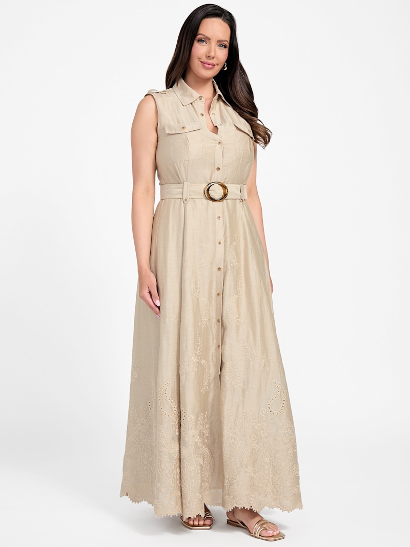 まあ Eco Mindy Embroidered Maxi Shirt Dress | GUESS