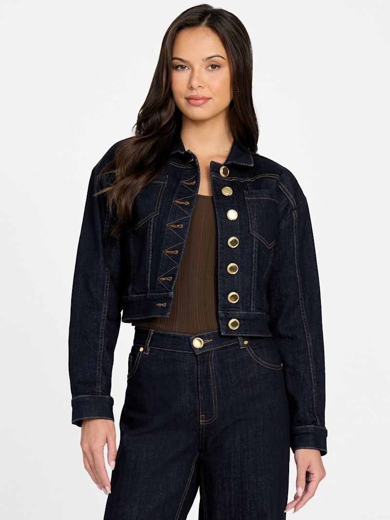 ★レゴ★GaJess Milla Short Blouson Navy Kylie Denim Jacket | GUESS