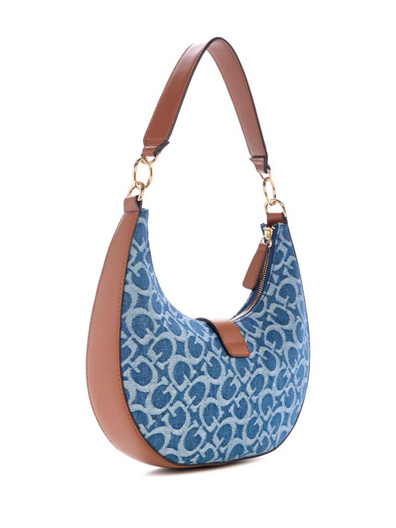 ●BLACKPURPLE● Denim Fringe Shoulder Bag / Unisex Kaline Denim Logo Shoulder Bag | GUESS Factory Ca