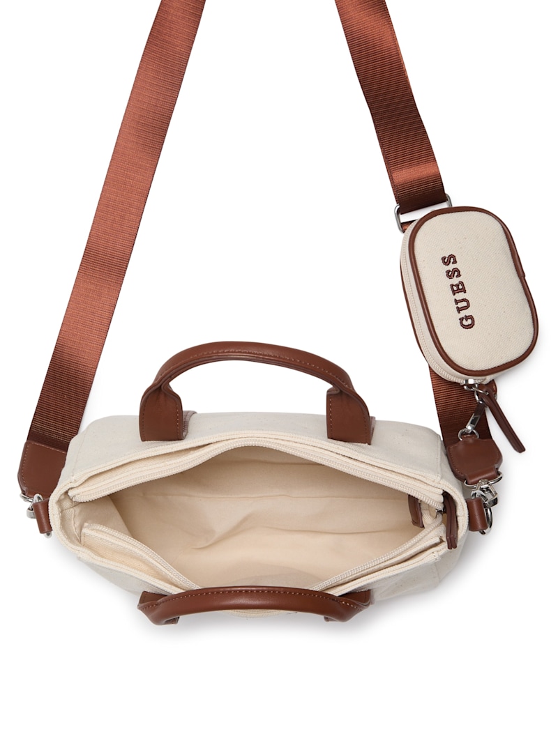 【emis】24HS新作★CANVAS LEATHER MINI BAG Canvas Logo Mini Tote | GUESS Factory