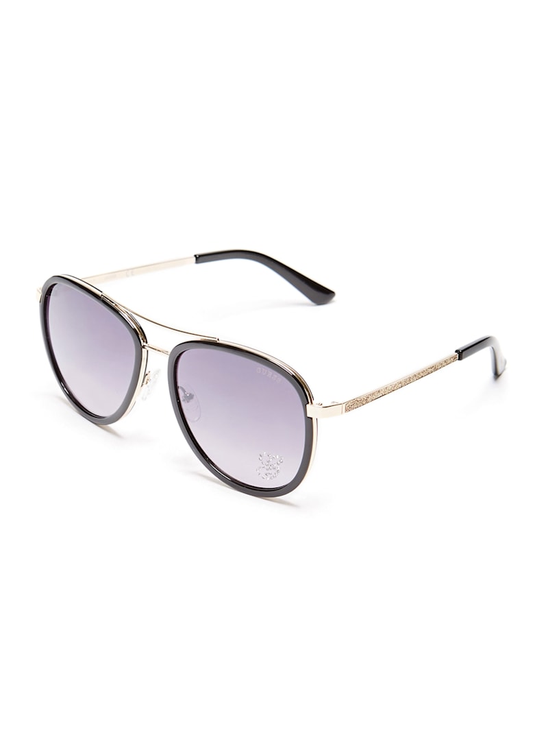Rhinestone G Aviator Sunglasses GUESS Factory