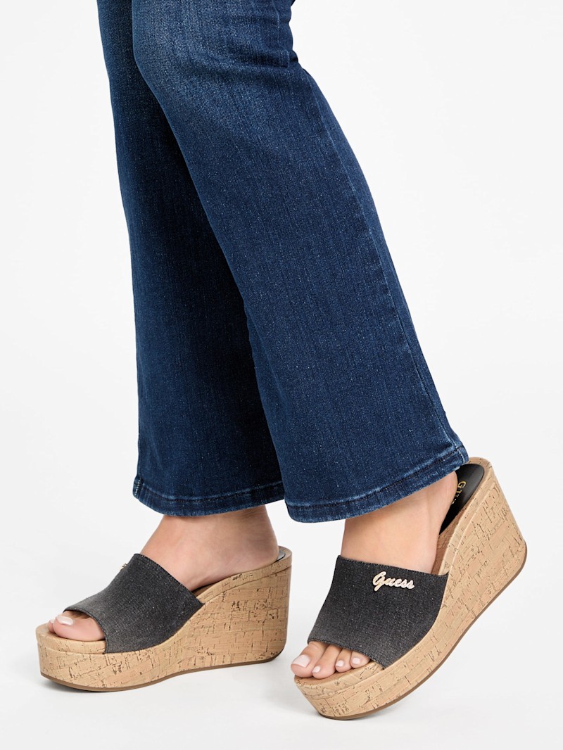 Fours Floral Cork Wedge Mules | GUESS Factory