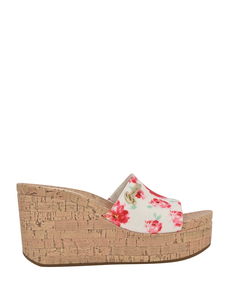 Fours Floral Cork Wedge Mules | GUESS Factory