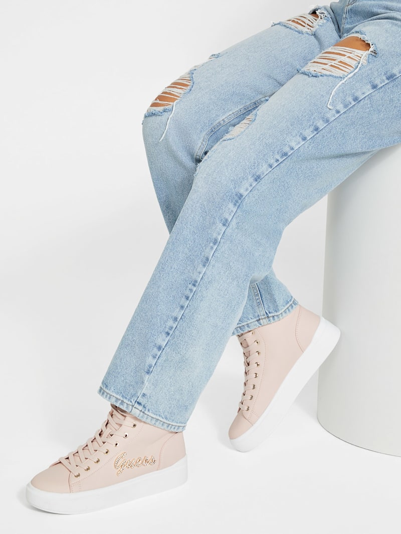 Hellyn High-Top Script Logo Sneakers | GUESS Factory