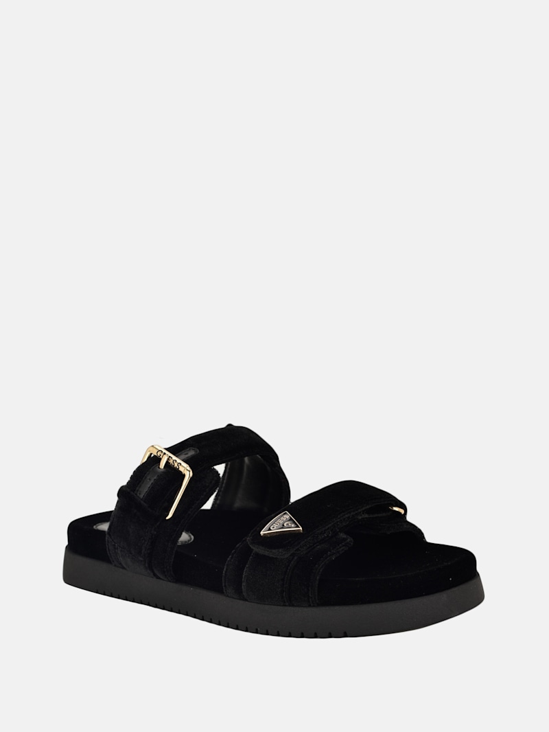 Jyless Velvet Two-Strap Sandals | GUESS Factory