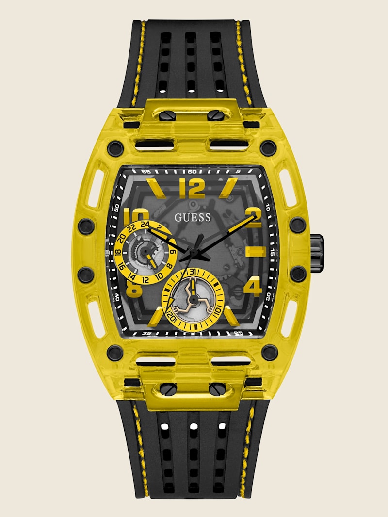 Yellow Exposed Dial Multifunction Watch GUESS
