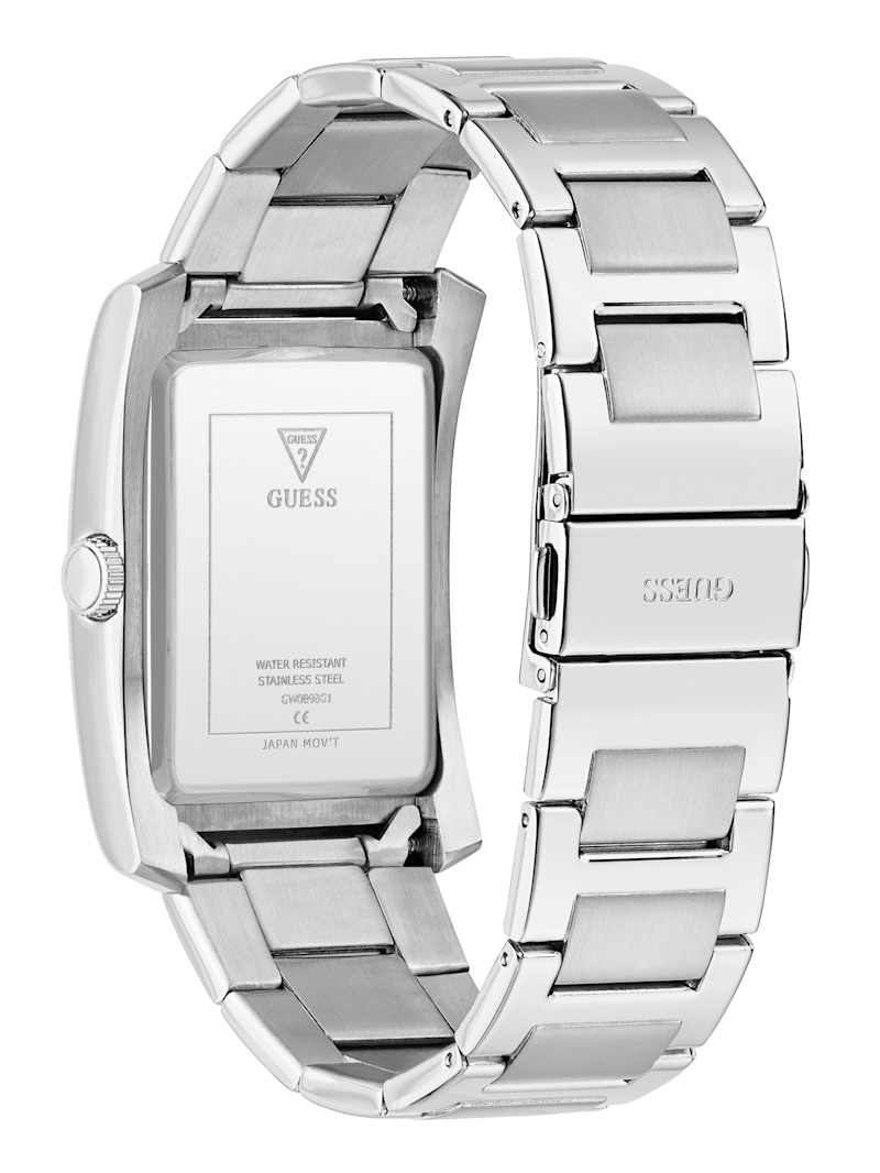 Silver-Tone and Black Square Analog Watch GUESS