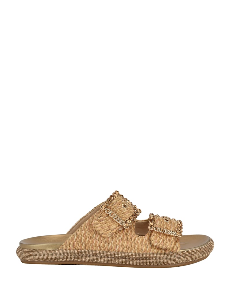 【国内発送】GUESS＊Fabulon Two Strap Sporty Footbed Sandals Funzy Embellished Two-Strap Slides | GUESS