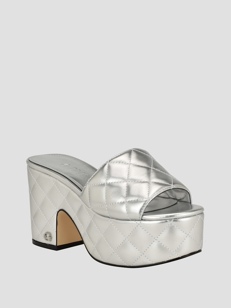 【送料&関税込】Ganni Silver Platform Sandals GANNI Lamé platform slingback sandals | THE OUTNET