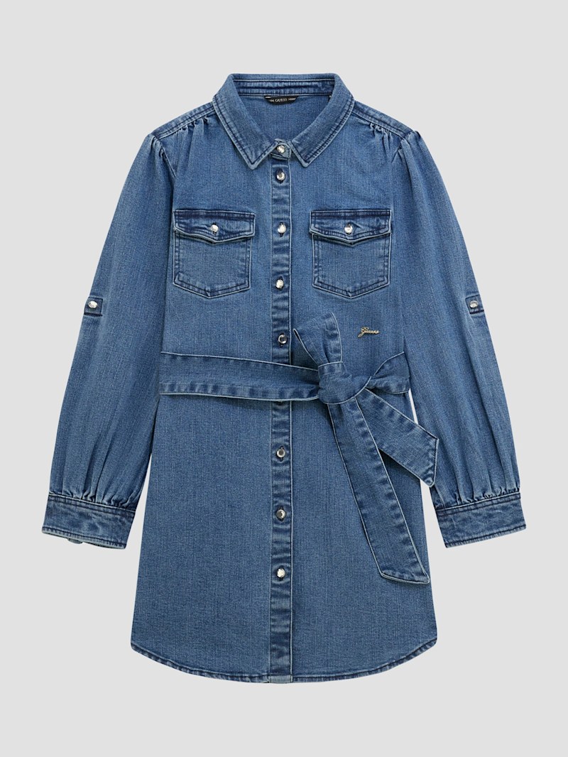 【 】★ワンピース★ Women's Tied Denim Shirtdress Denim Shirt Dress Female Single Breasted Lace-Up Slim A-Line