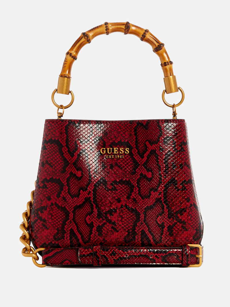 ★TOUT Y EST★ Rica Mini Rattan Bucket Bag Fiery Red BOBBAUS Bon Bon Mini tinsel-embellished bucket bag in red - Jimmy