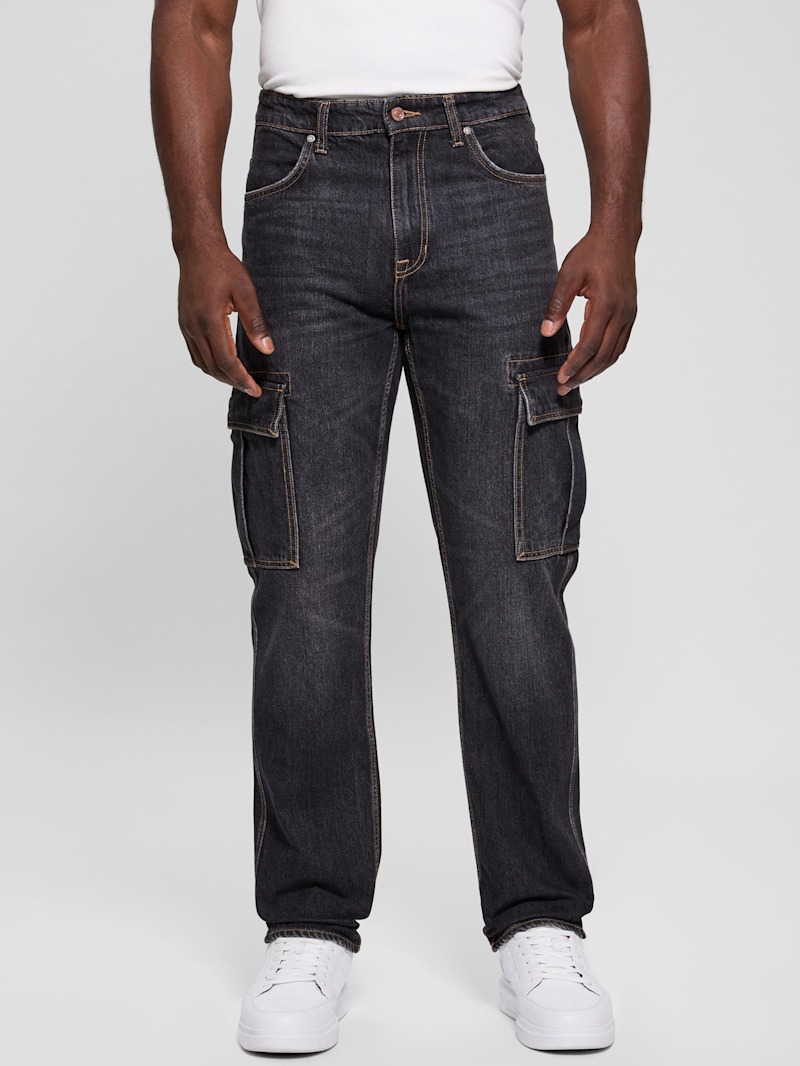 【COLOR iN ID】Steel pocket cargo denim Salt-Wash Multi-Pocket Denim Cargo Pants