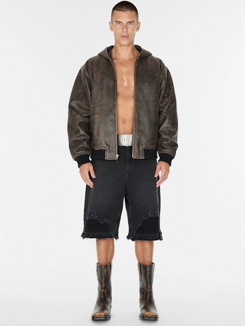 【HI FI FNK】Maple Leather Jumper crackle leather hoodie | GUESS