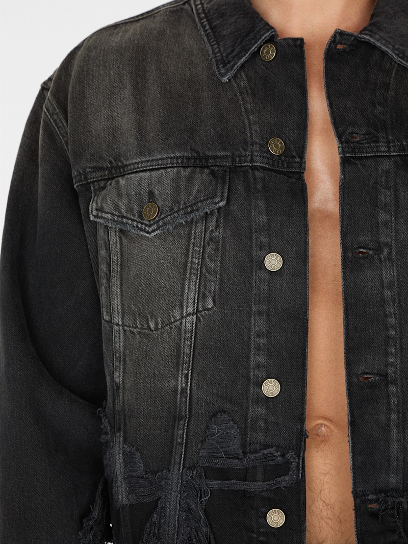 distressed black denim jacket | GUESS