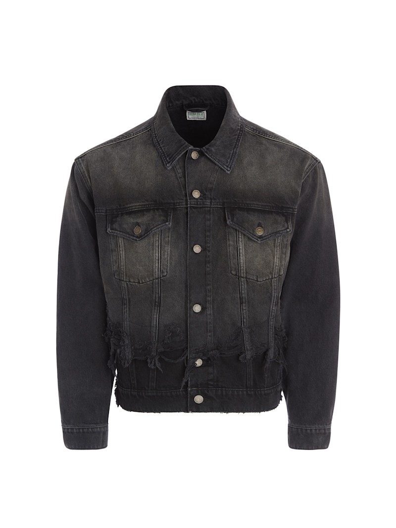 distressed black denim jacket | GUESS