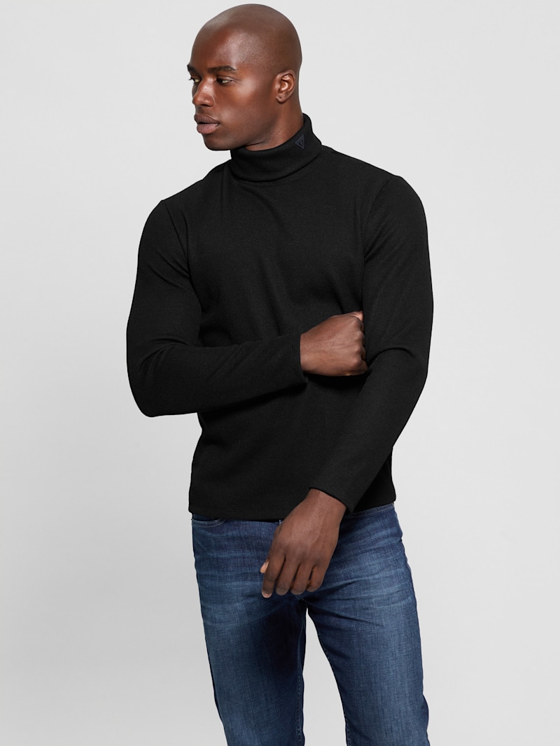 BRIEFING☆MS LOGO RIB MOCK NECK RF☆ブラック☆S Tianna Mock-Neck Logo Sweater | GUESS Factory