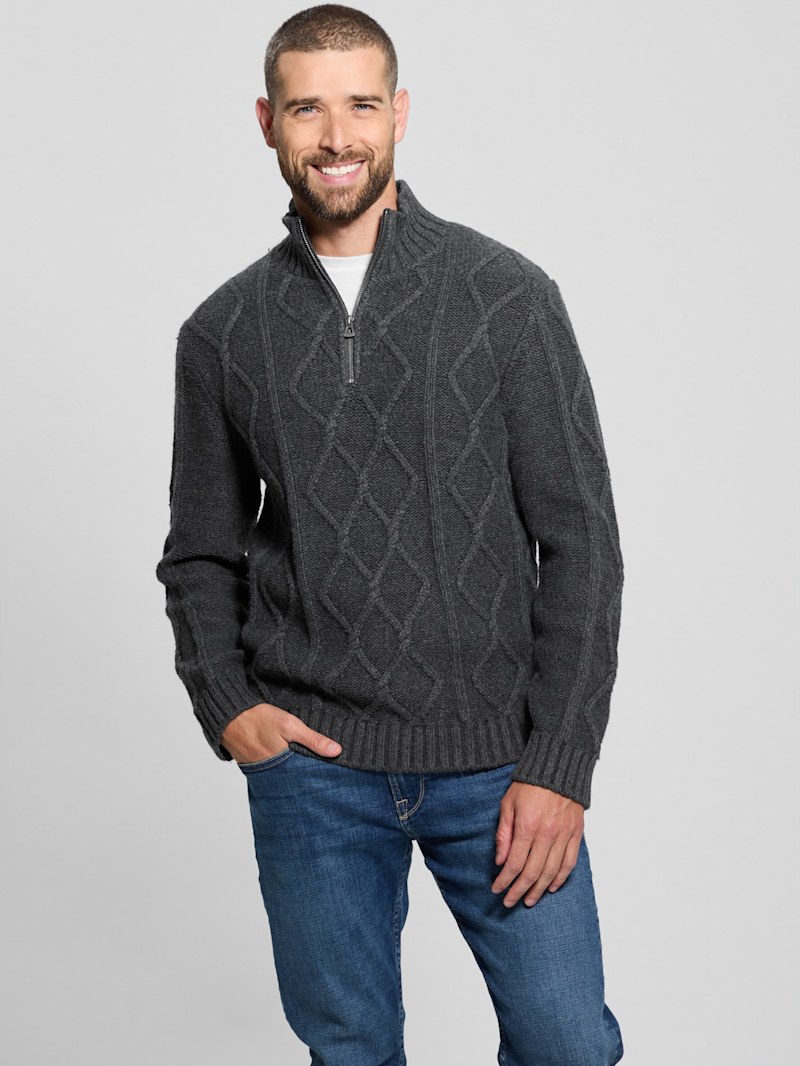 トップス 041011 WELLDER Combination Drivers Knit Diamond Cable-Knit Half-Zip Sweater | GUESS