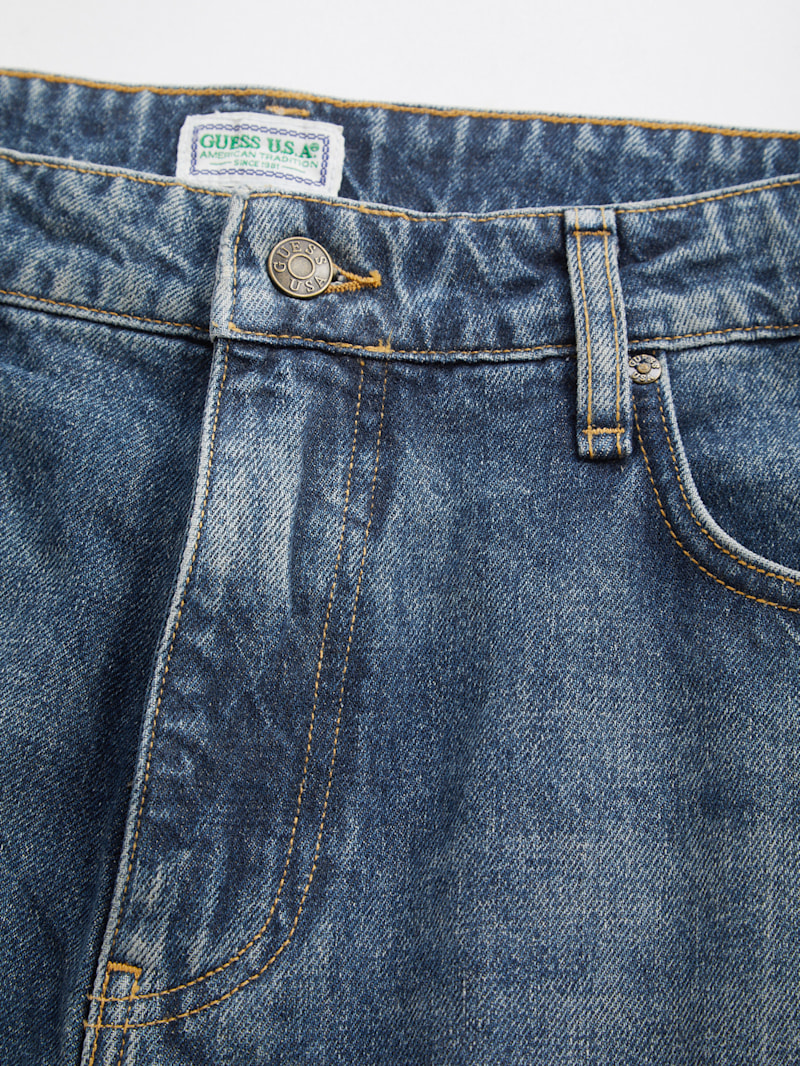 ★E.B.M★ Blue Washing Denim Pants EMP2DPT040 Brighten Up Embellished Fringe Straight Leg Jeans - Light