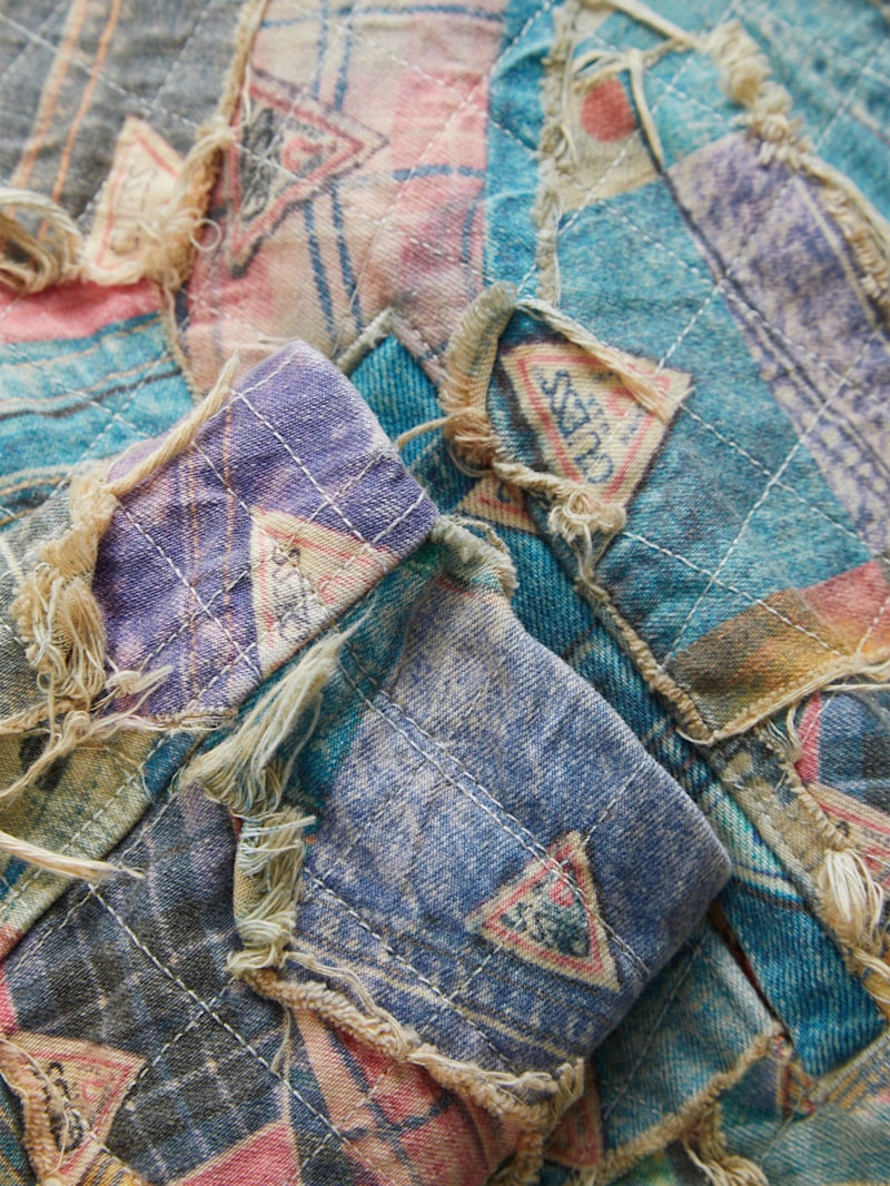 ジャケット・アウター Quilt Patch Damage Denim Blouson Vintage Major Damage Denim Jacket Japanese Brand Jeans